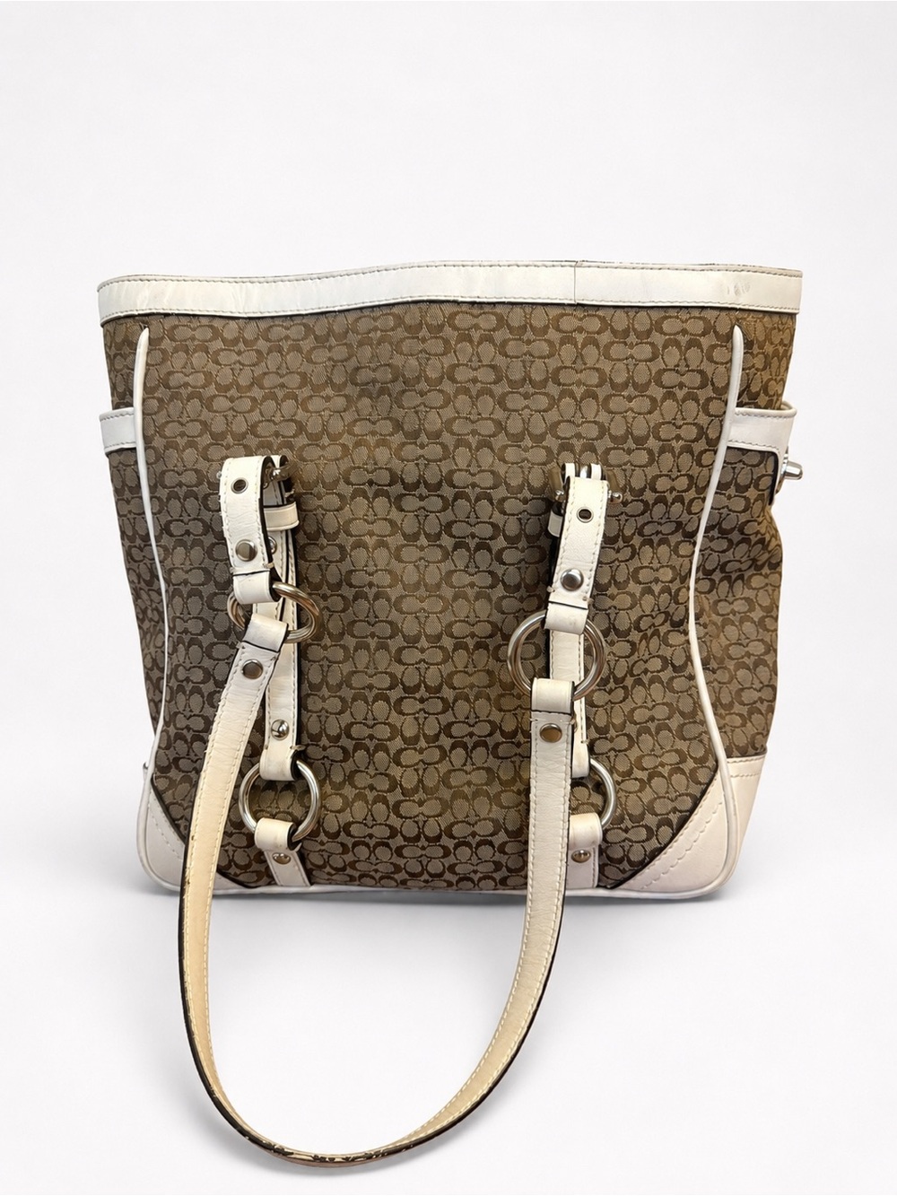 Coach Optic Signature Gallery Tote Brown White Y2K Shoulder Bag